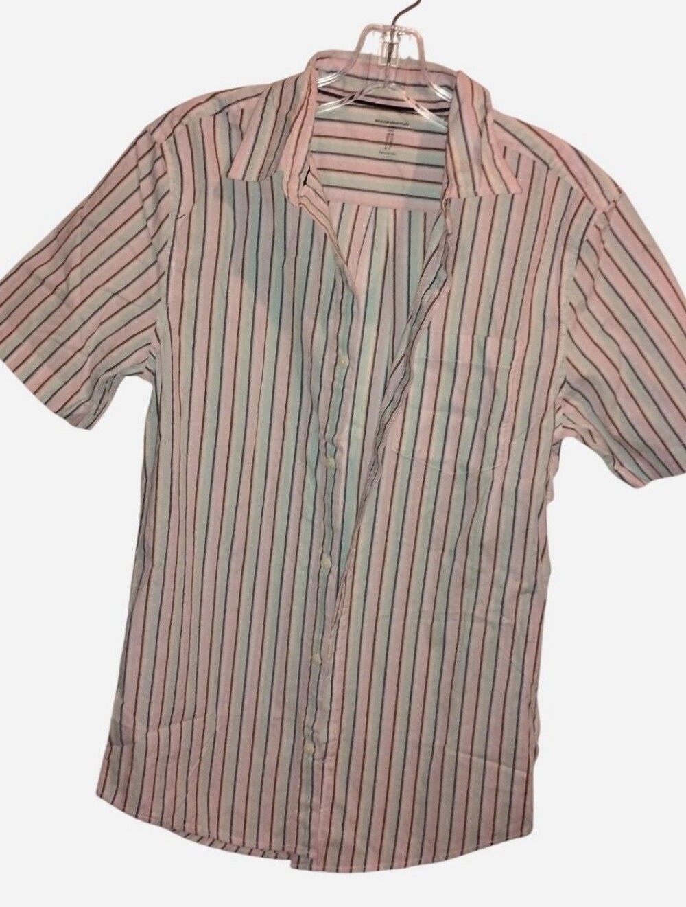 Men XS Slim Fit Short Sleeve Striped Poplin Stretch Shirt NWT